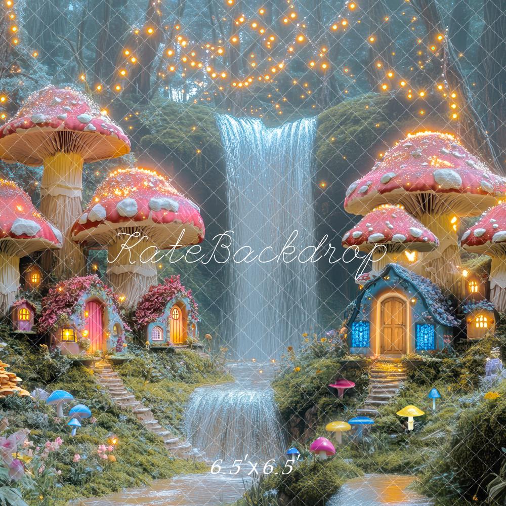 Kate Fairy Mushroom Houses Waterfall Backdrop Spring Designed by Mini MakeBelieve - Kate Backdrop AU