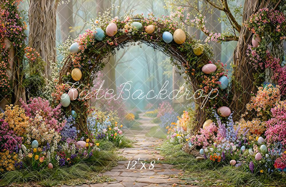 Kate Easter Eggs Flower Arch  Forest Fleece Backdrop Designed by Emetselch