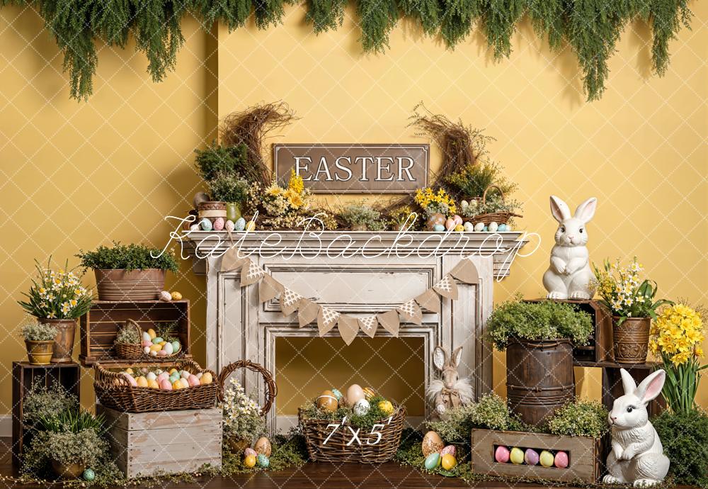 Kate Easter Bunny Eggs Fireplace Backdrop Designed by Emetselch