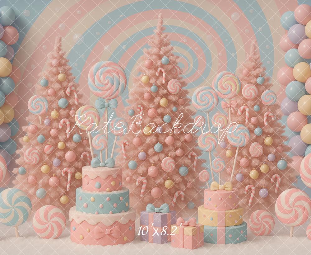 Kate Pink Christmas Trees Lollipops Backdrop Designed by Ashley Paul