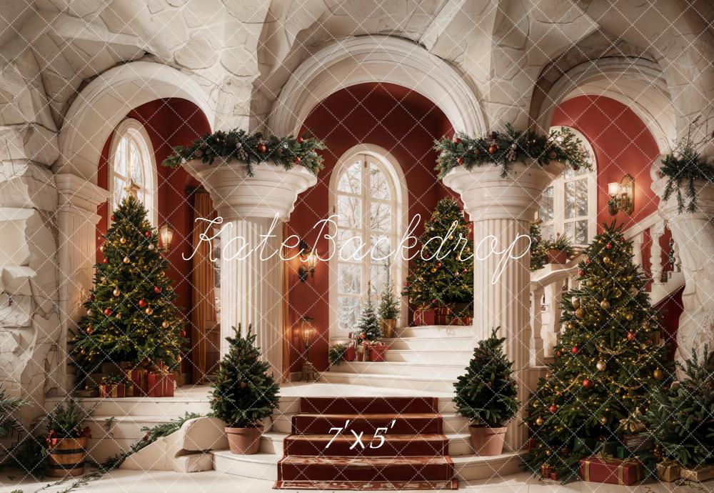 Kate Cascading Stairs Christmas Trees Columns Backdrop Designed by Emetselch