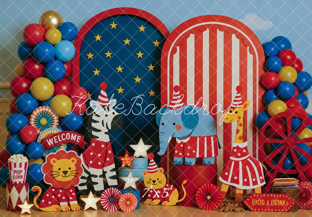 Kate Circus Animals Stars Balloons Backdrop Designed by Mini MakeBelieve - Kate Backdrop AU