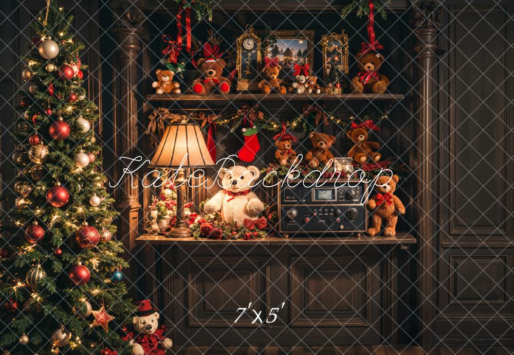 Kate Christmas Tree Teddy Bears Vintage Shelf Backdrop Designed by Emetselch - Kate Backdrop AU