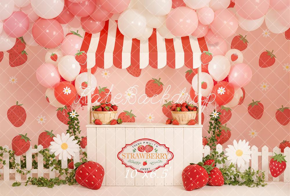 Kate Strawberry Stand Pink Balloons Backdrop Designed by Emetselch