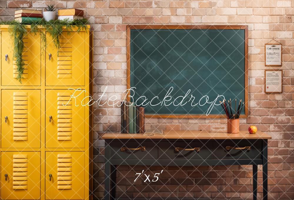 Kate Yellow Lockers Chalkboard Classroom Backdrop Designed by Emetselch