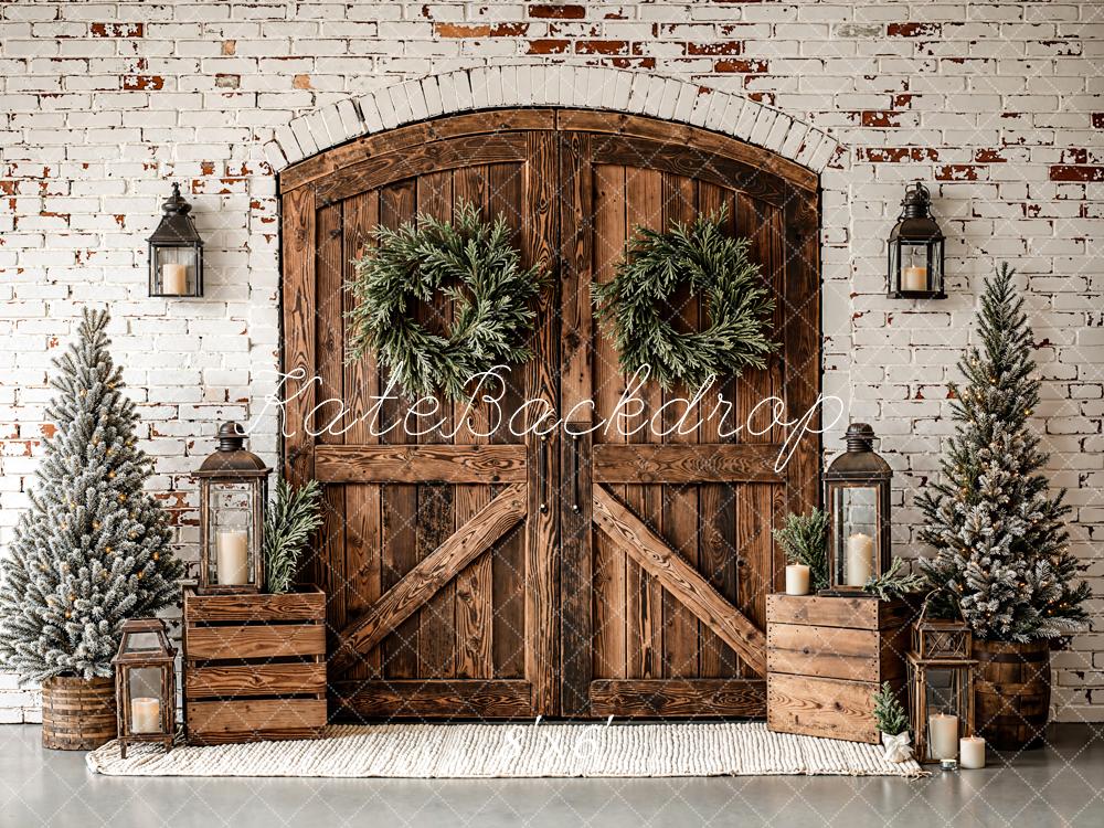 Kate Christmas Wooden Door Fleece Backdrop Designed by Emetselch - Kate Backdrop AU