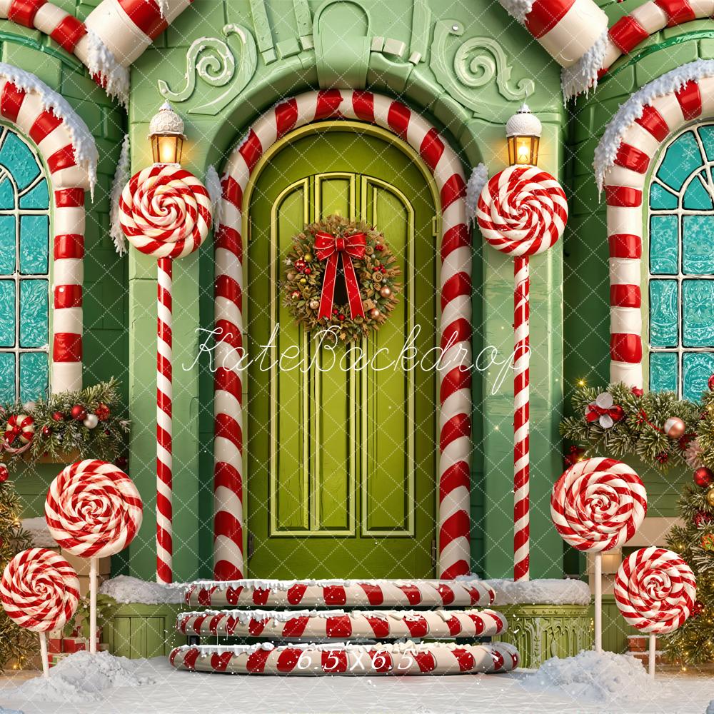 Kate Christmas Candy Cane Lollipop House Backdrop Designed by Emetselch
