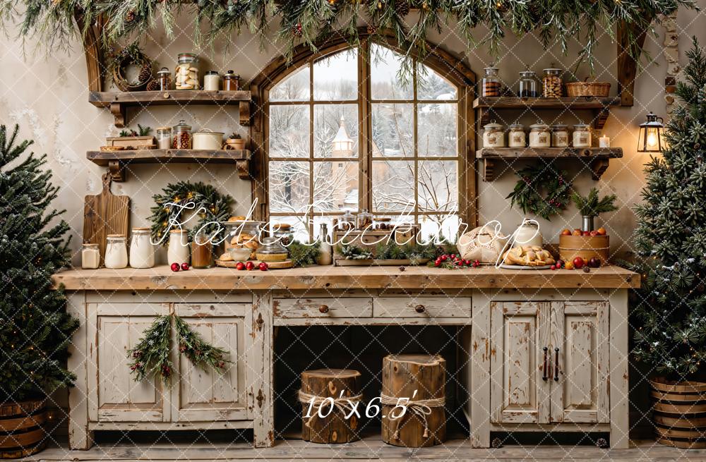Kate Retro Christmas Kitchen Window Backdrop Designed by Emetselch