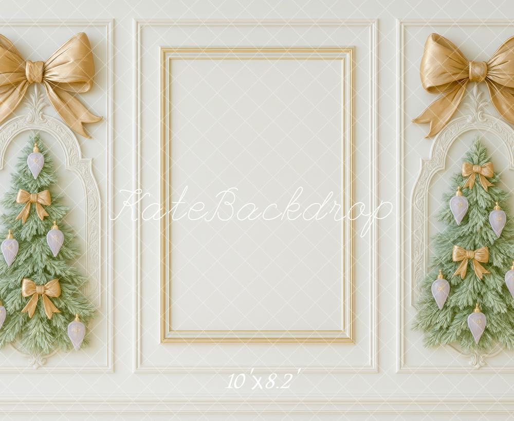 Kate Christmas Trees Gold Bows Wall Backdrop Designed by Mini MakeBelieve