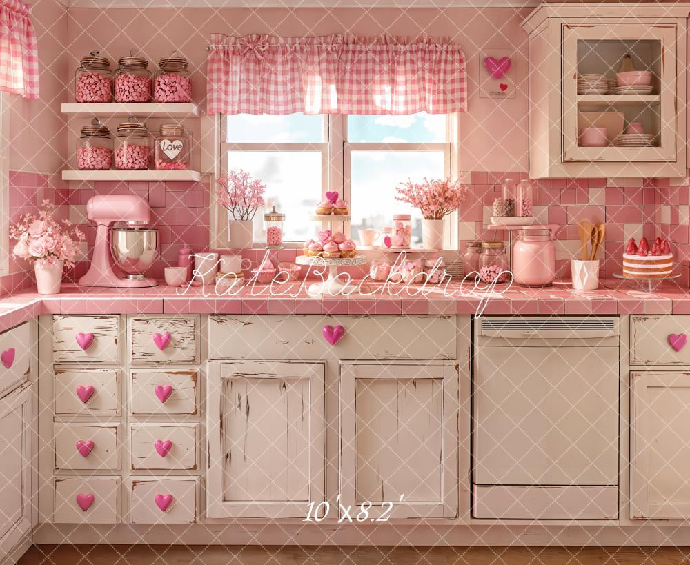 Kate Pink Kitchen Heart Accents Backdrop Designed by Emetselch