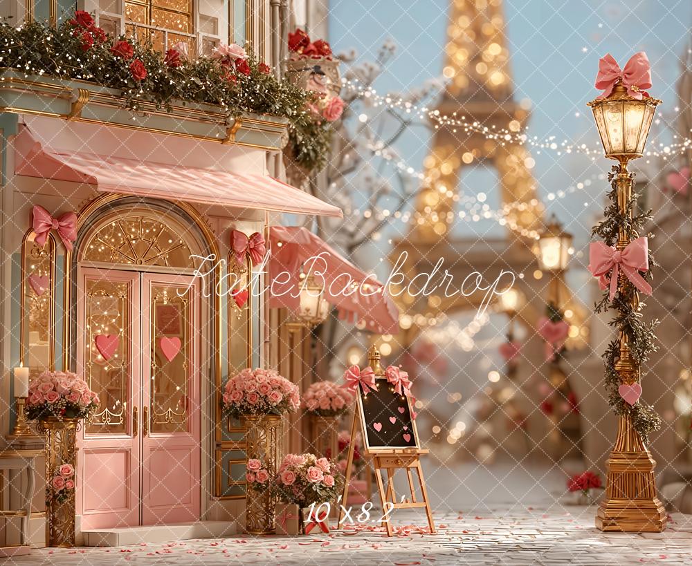 Kate Paris Cafe Tower Pink Flowers Backdrop Designed by Emetselch