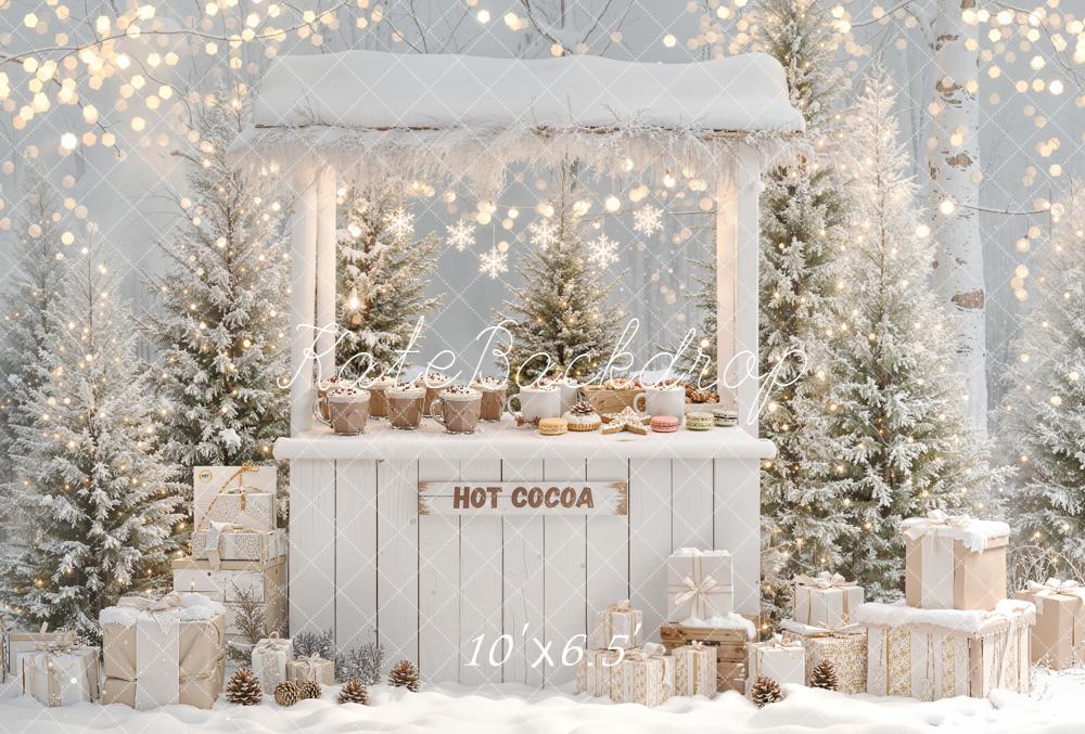 Kate Christmas Hot Cocoa Stand Bokeh Fleece Backdrop Designed by Emetselch