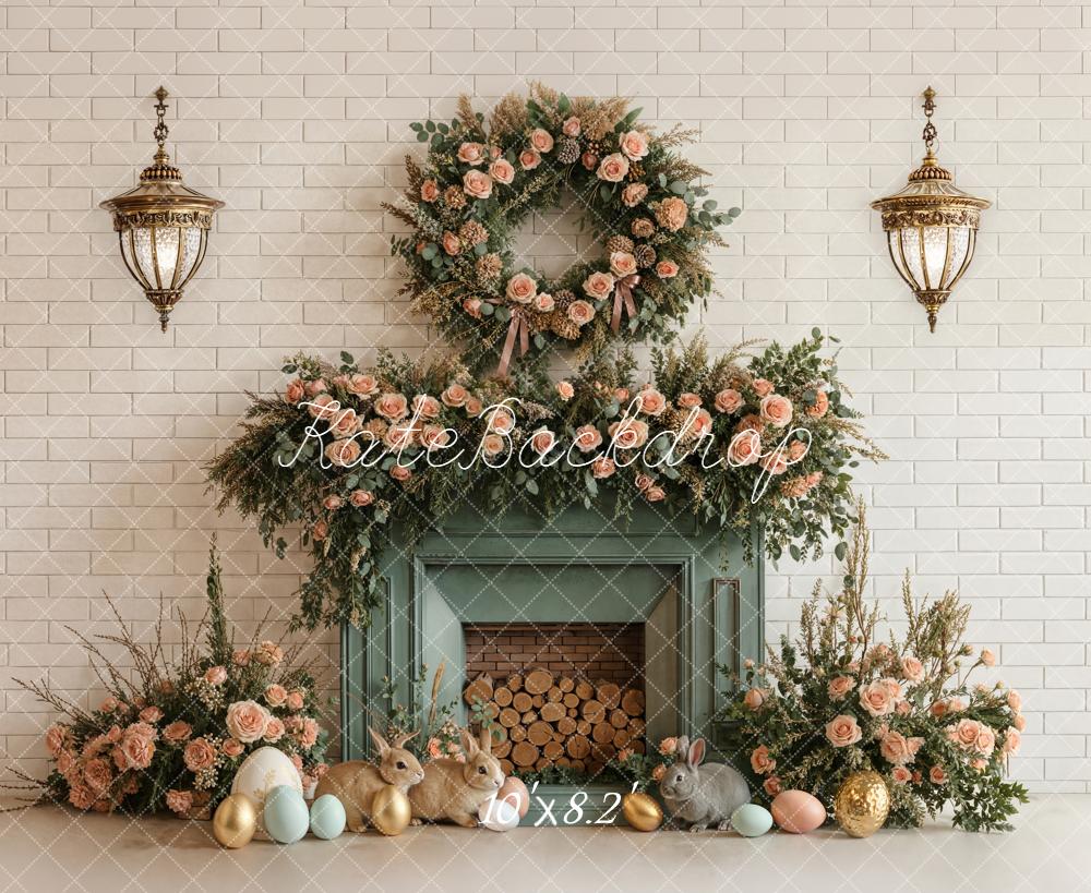 Kate Easter Bunny Eggs Fireplace Backdrop Designed by Emetselch