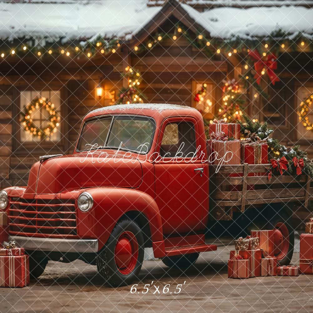 Kate Christmas Truck Red Cabin Snow Backdrop Designed by Emetselch - Kate Backdrop AU