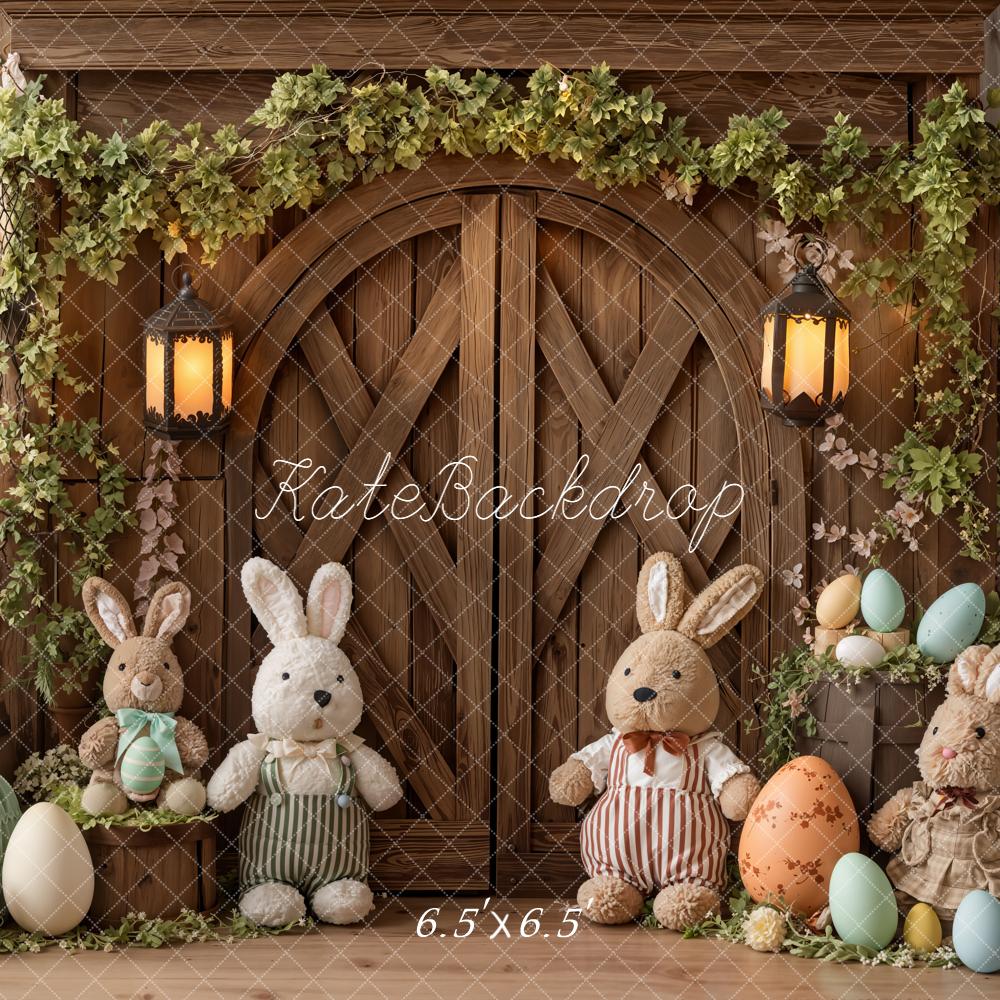 Kate Easter Bunny Eggs Rustic Wooden Door Backdrop Designed by Emetselch