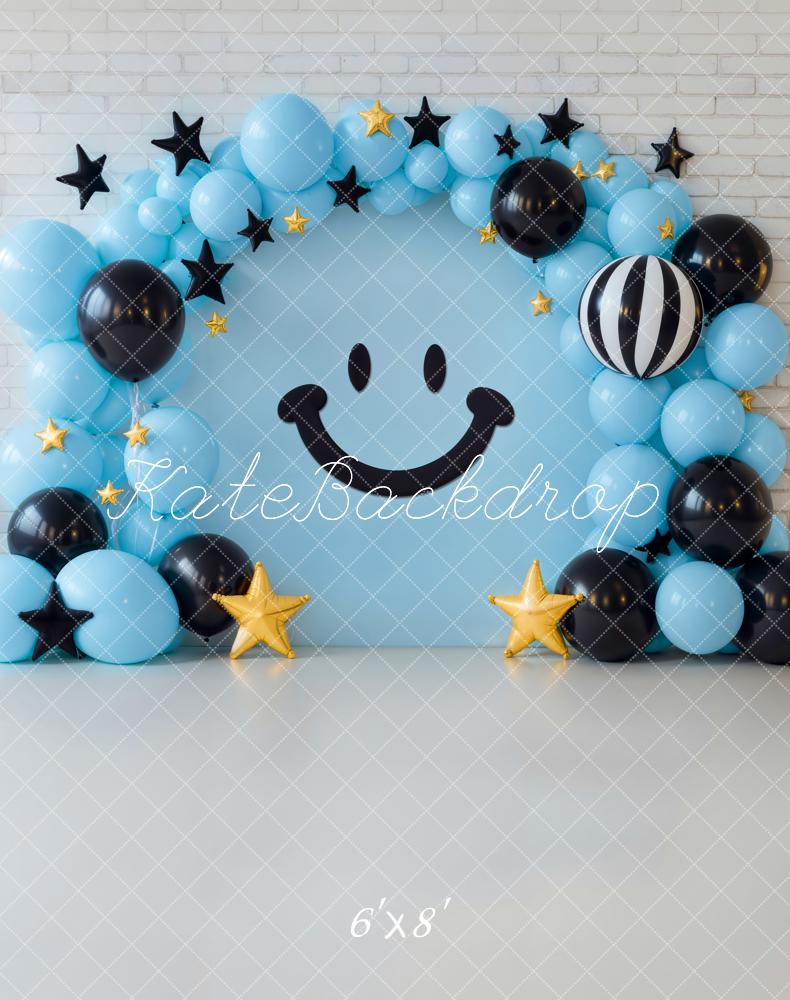 Kate Blue Balloon Smiley Stars Fleece Backdrop Designed by Emetselch - Kate Backdrop AU