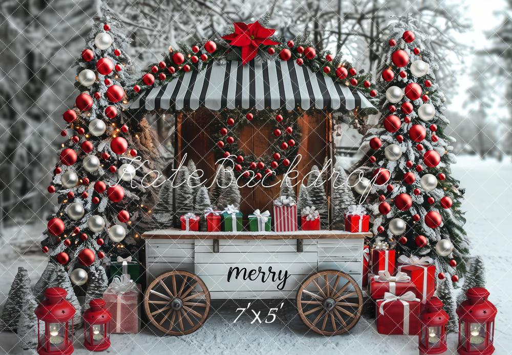 Kate Christmas Cart Snowy Trees Gifts Backdrop Designed by Mini MakeBelieve - Kate Backdrop AU