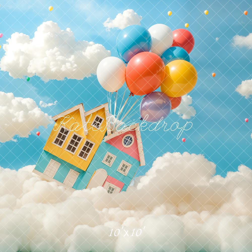 Kate Balloons House Clouds Sky Backdrop Designed by Chain