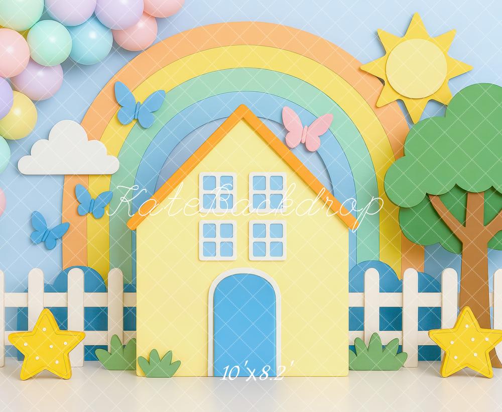 Kate Rainbow House Stars Tree Backdrop Designed by Mini MakeBelieve