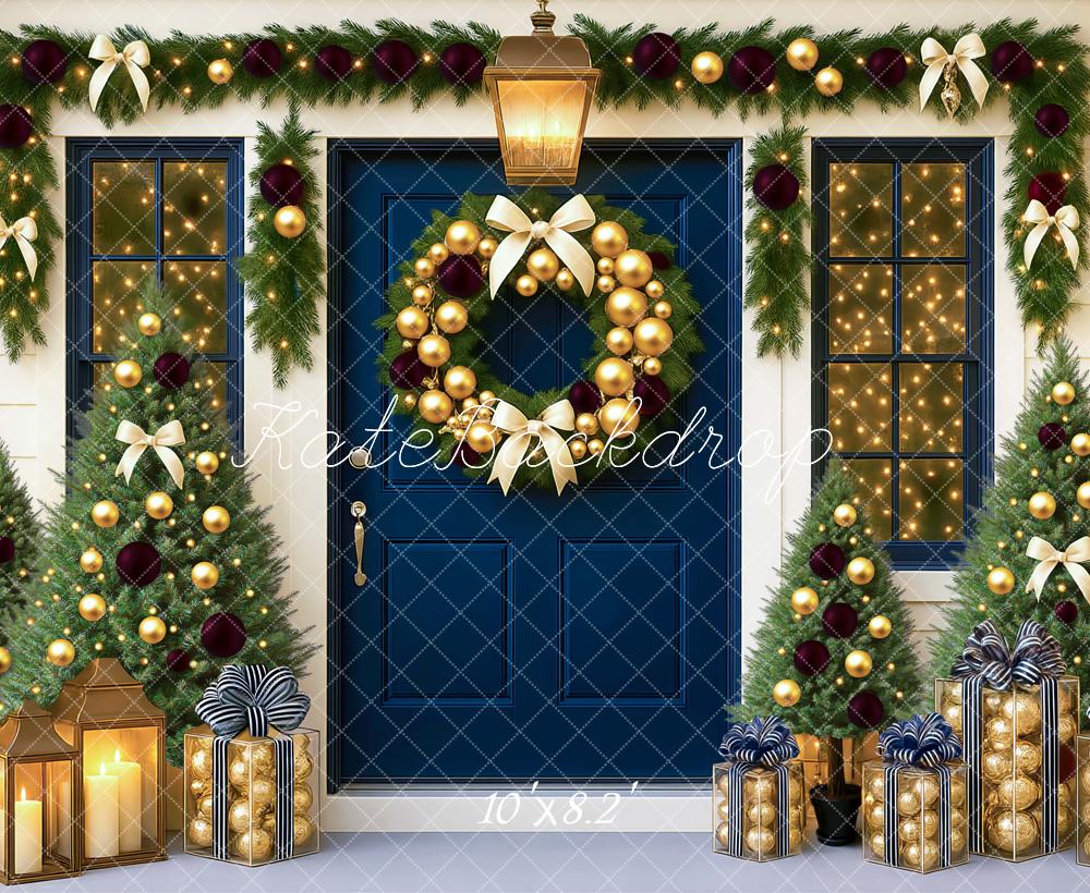 Kate Christmas Door Garland Trees Gifts Backdrop Designed by Mini MakeBelieve - Kate Backdrop AU