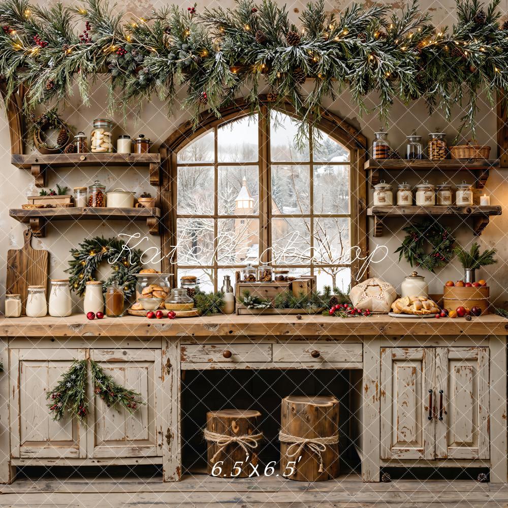 Kate Retro Christmas Kitchen Window Backdrop Designed by Emetselch