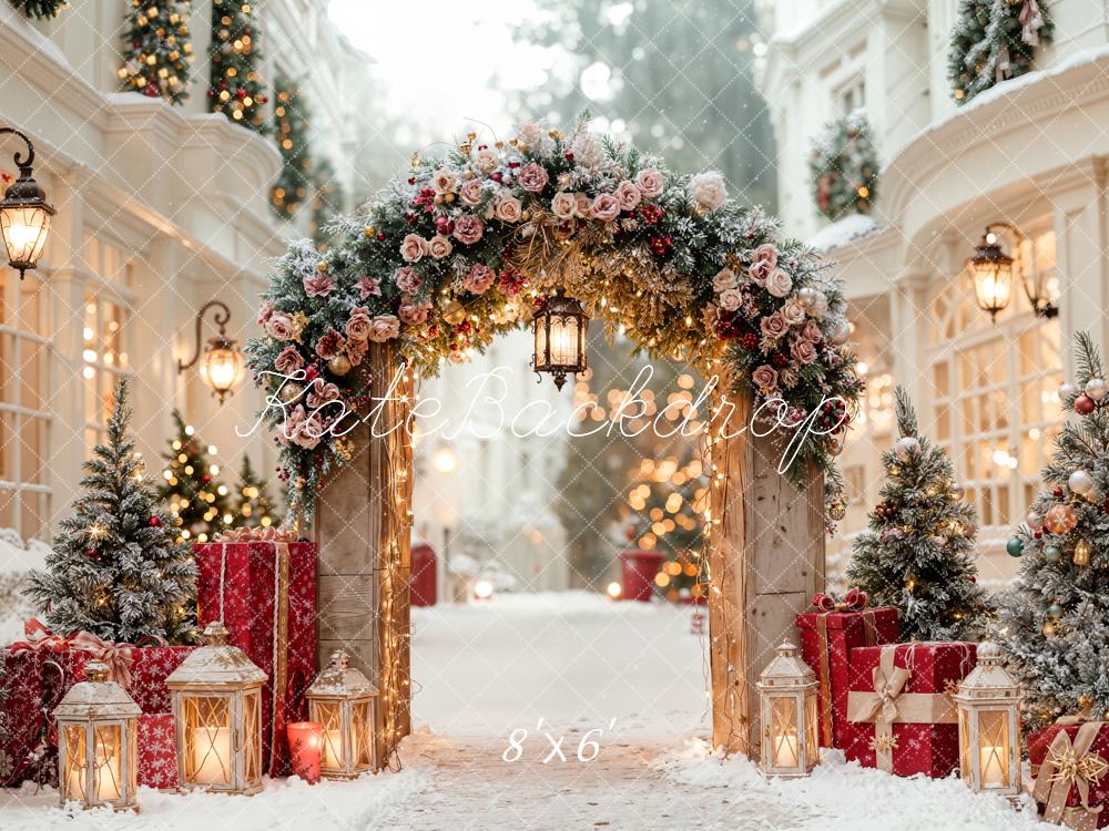 Kate Christmas Arch Snowy Presents Fleece Backdrop Designed by Emetselch - Kate Backdrop AU