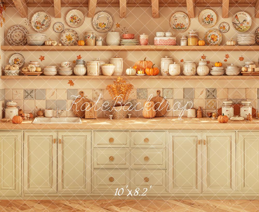 Lightning Deal Kate Autumn Kitchen Pumpkins Backdrop Designed by Emetselch