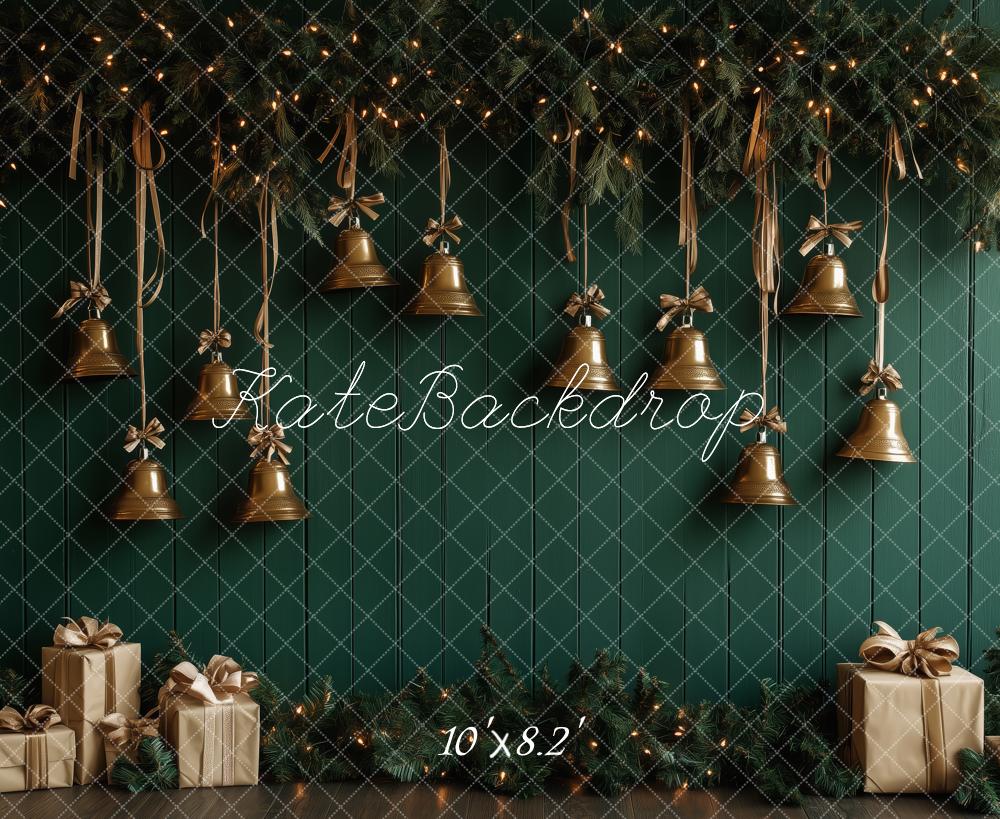 Kate Christmas Bells Green Gifts Backdrop Designed by Patty Roberts - Kate Backdrop AU