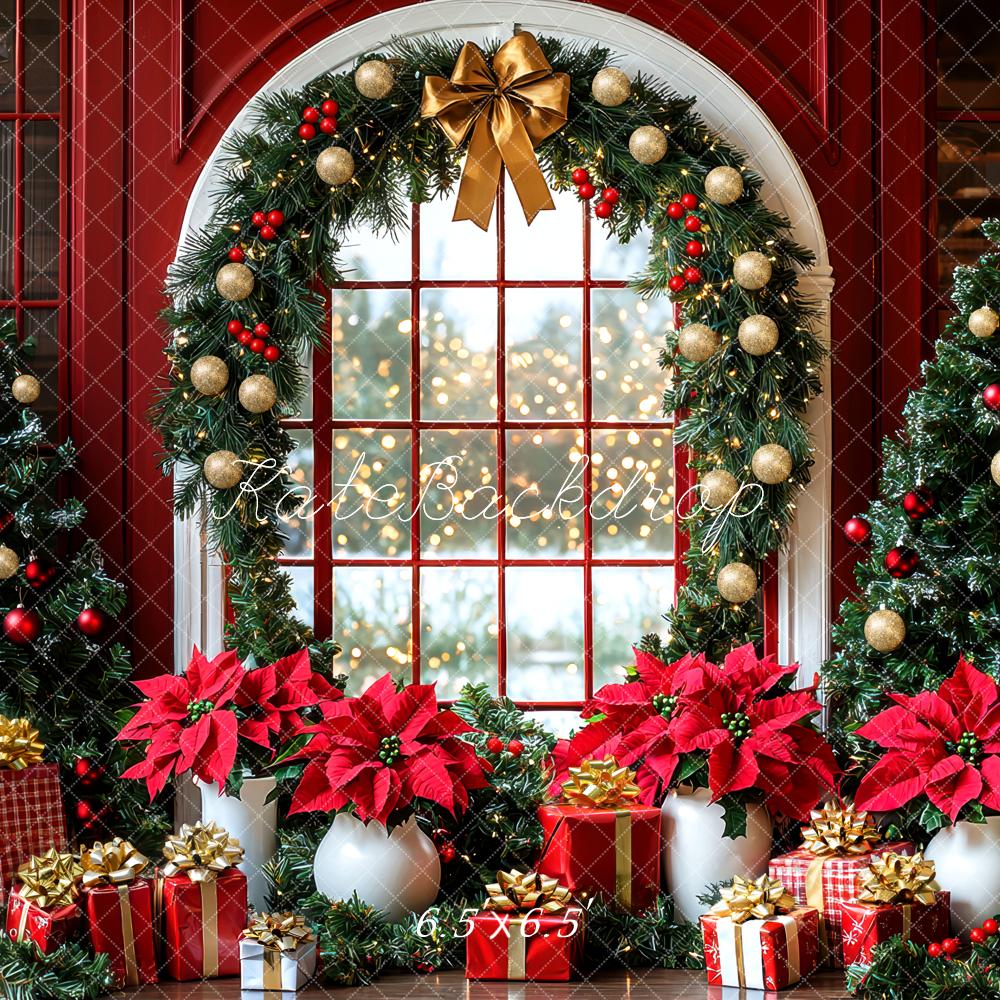 Kate Christmas Garland Red Poinsettias Backdrop Designed by Mini MakeBelieve - Kate Backdrop AU
