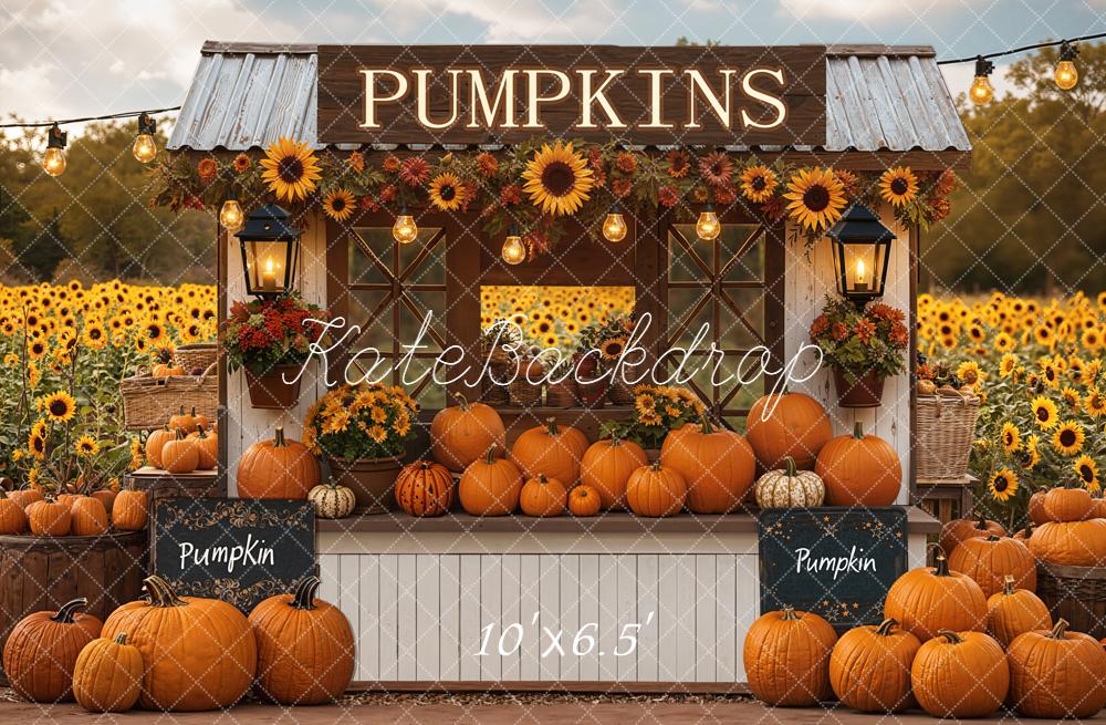 Kate Fall Pumpkin Stand Sunflowers Backdrop Designed by Emetselch - Kate Backdrop AU