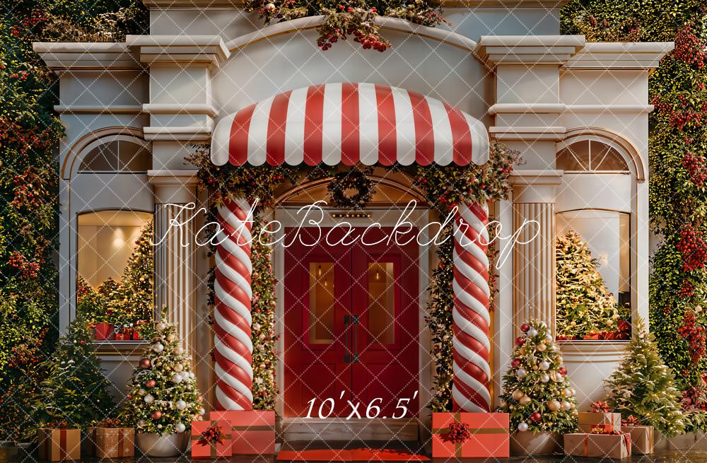 Kate Christmas Red Door Candy Cane Columns Backdrop Designed by Emetselch