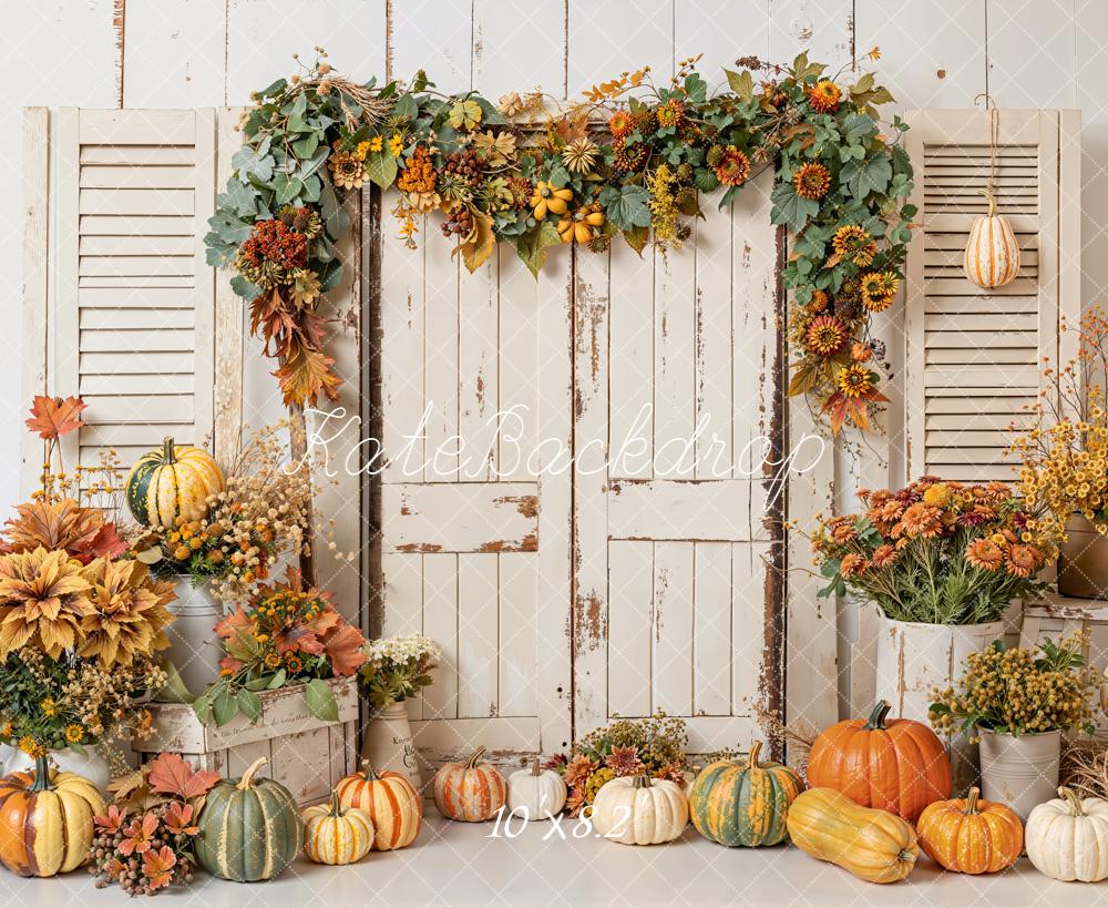Kate Fall Pumpkin Retro Door Fleece Backdrop Designed by Emetselch