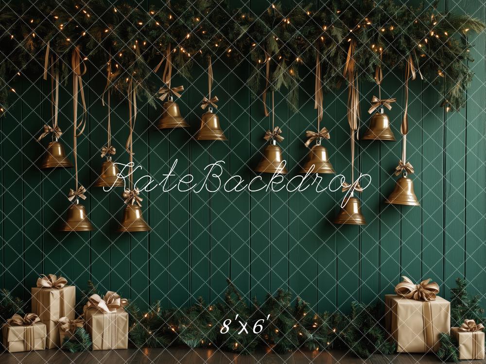 Kate Christmas Bells Green Gifts Backdrop Designed by Patty Roberts - Kate Backdrop AU