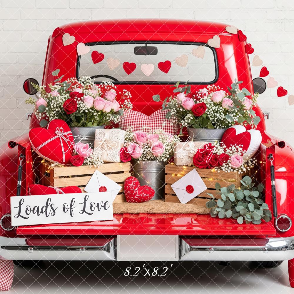 Kate Valentine Truck Flowers Hearts Backdrop Designed by Patty Roberts