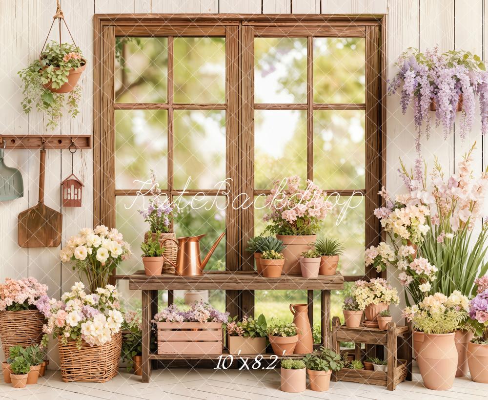 Kate Spring Window Flowers Fleece Backdrop Designed by Emetselch