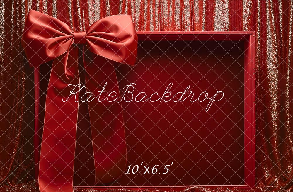 Kate Red Box Ribbon Glitter Curtain Backdrop Designed by Emetselch