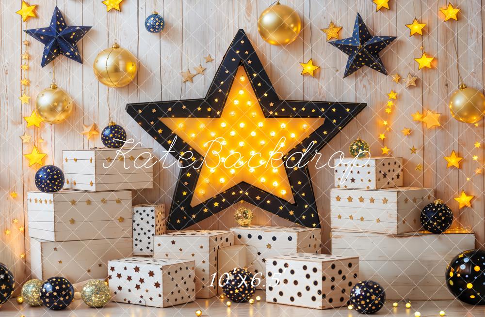 Kate Star Lights Gift Boxes Wooden Wall Fleece Backdrop Designed by Emetselch - Kate Backdrop AU