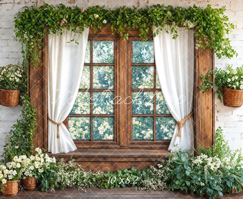 Kate Spring Window Greenery Fleece Backdrop Designed by Emetselch