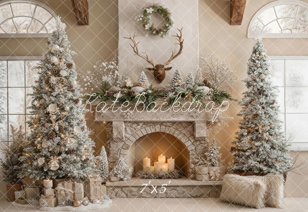 Kate Christmas Fireplace Antlers Backdrop Designed by Emetselch - Kate Backdrop AU