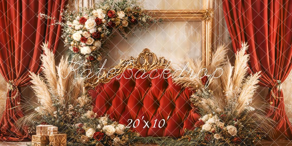 Kate Red Floral Vintage Pampas Headboard Backdrop Designed by Emetselch
