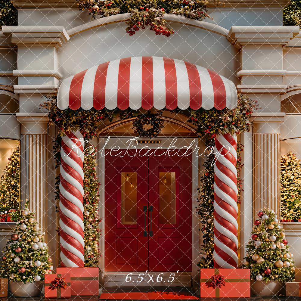 Kate Christmas Red Door Candy Cane Columns Backdrop Designed by Emetselch