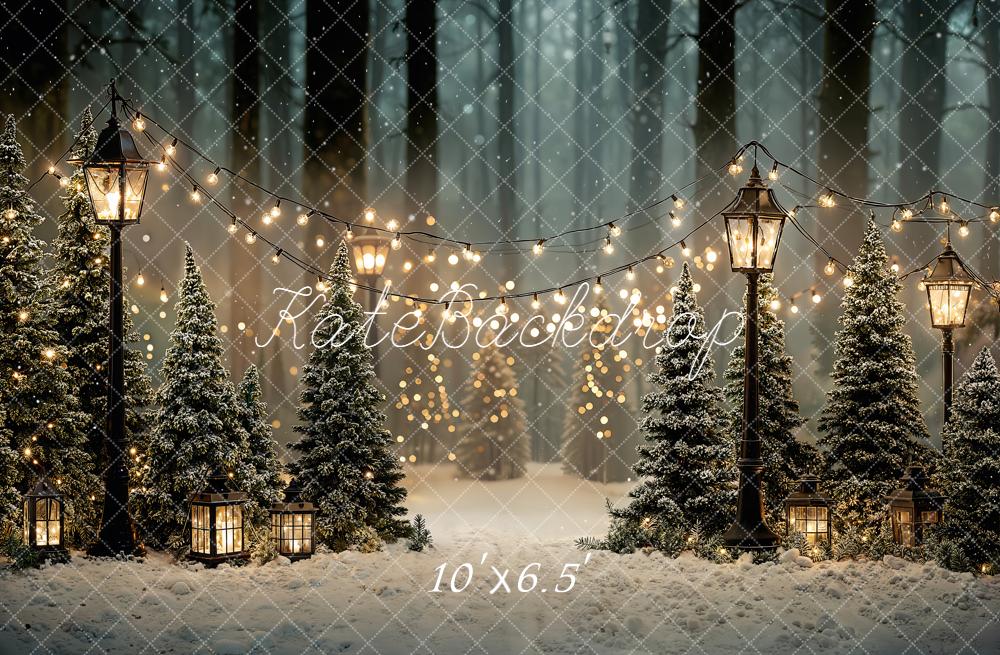 Kate Christmas Snowy Trees Lights Fleece Backdrop Designed by Emetselch