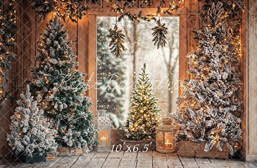 Kate Christmas Snowy Pine Trees Bokeh Fleece Backdrop Designed by Emetselch - Kate Backdrop AU