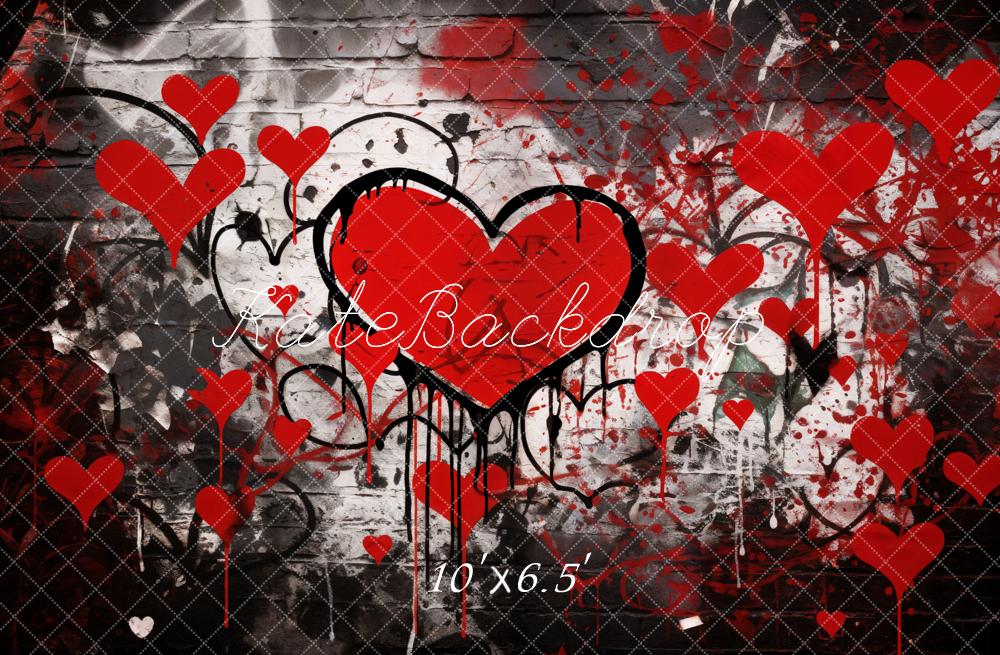 Kate Valentine's Day Graffiti Red Hearts Backdrop Designed by Emetselch
