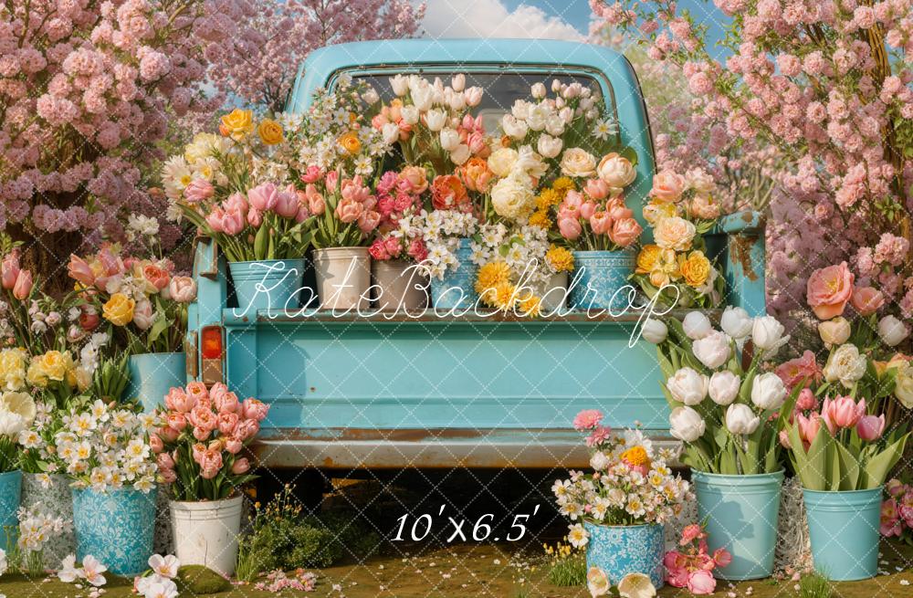 Kate Truck Blossom Flowers Fleece Backdrop Designed by Chain