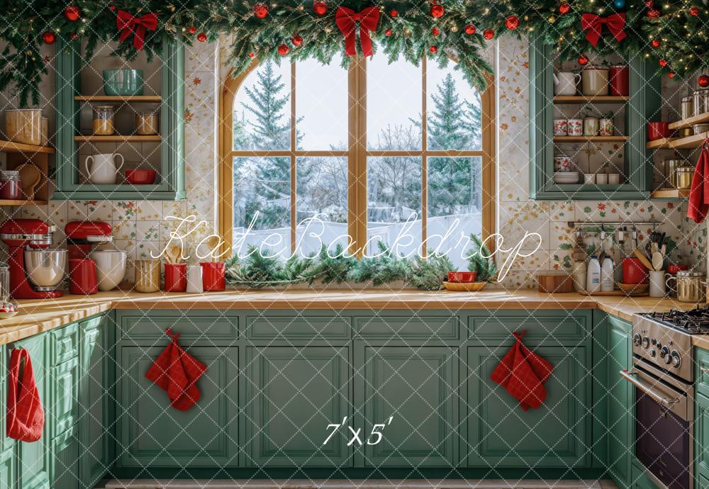 Kate Christmas Kitchen Window Garland Backdrop Designed by Emetselch - Kate Backdrop AU