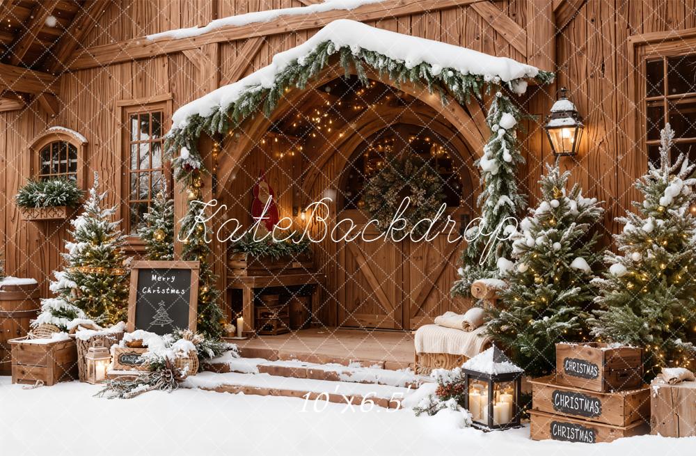 Kate Christmas Wooden Porch Snow Backdrop Designed by Emetselch