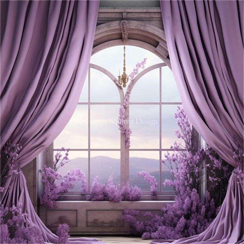Kate Lavender Curtains Window Floral Backdrop Designed by Happy Squirrel Design - Kate Backdrop AU