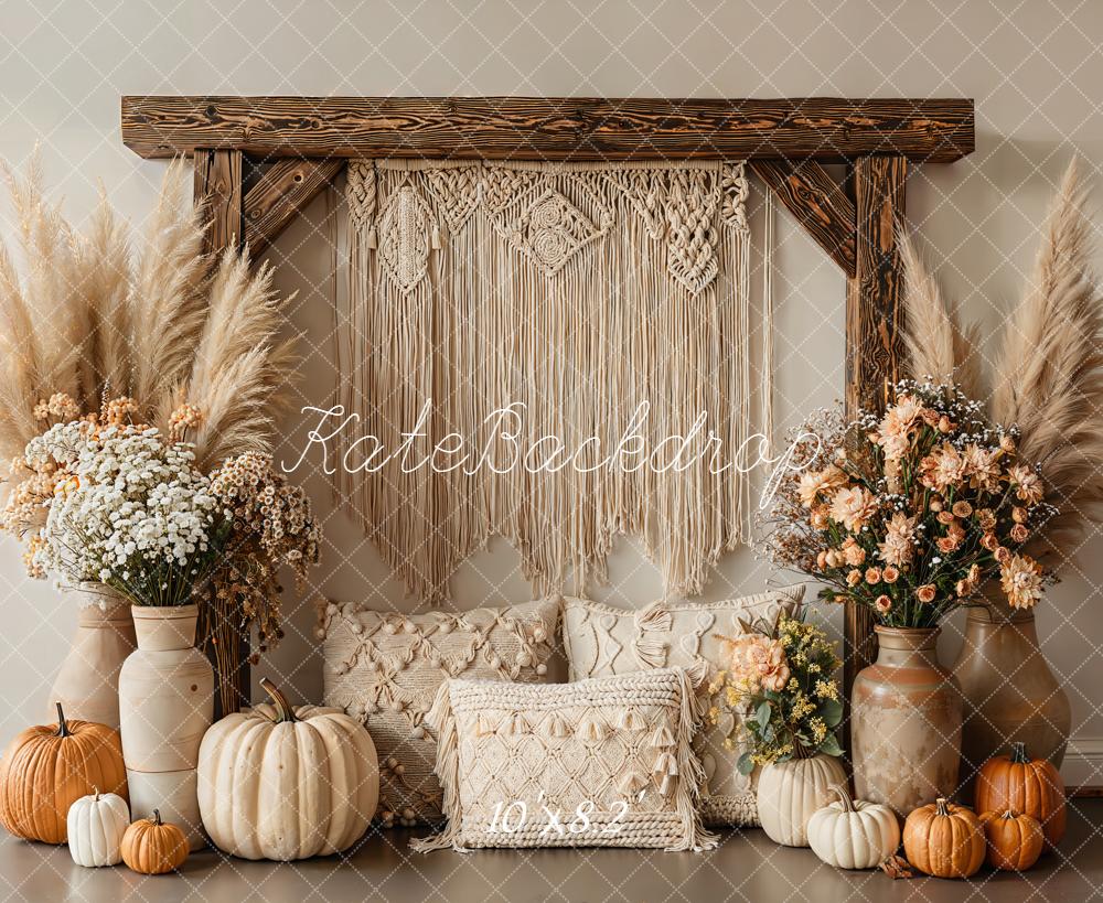 Kate Boho Pumpkins Autumn Fleece Backdrop Designed by Emetselch