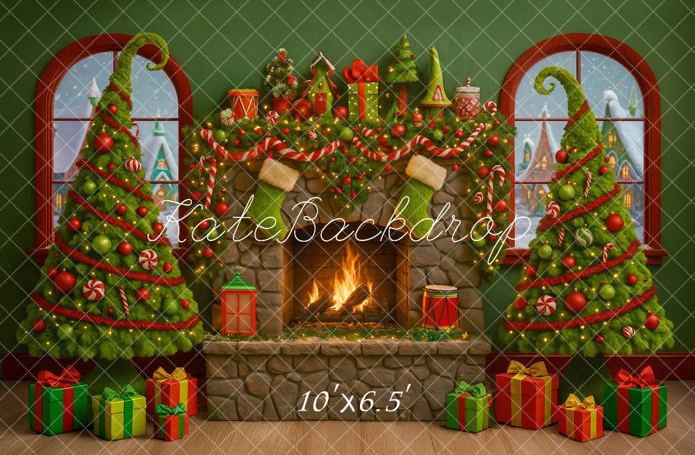 Kate Green Christmas Fireplace Gifts Backdrop Designed by Ashley Paul